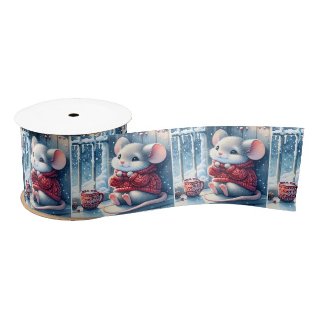 Christmas Mouse In Winter Window Satin Ribbon (Spool)