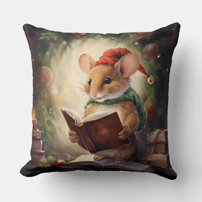 Christmas Mouse reading Cushion (Front)