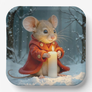 Christmas Mouse With a Candle Paper Plate