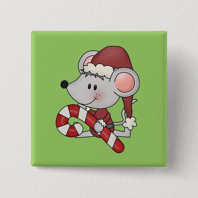 Christmas Mouse With Candy Cane 15 Cm Square Badge (Front)