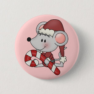 Christmas Mouse With Candy Cane 6 Cm Round Badge