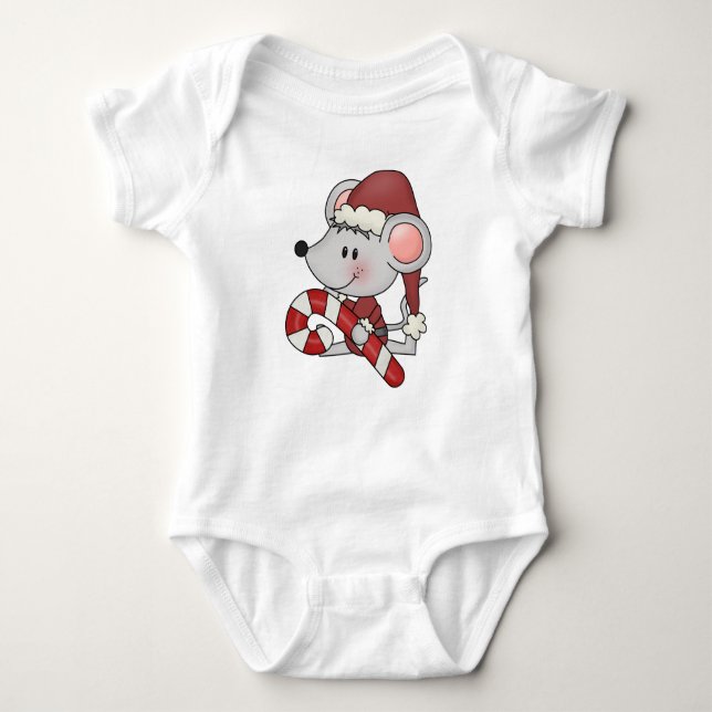 Christmas Mouse With Candy Cane Baby Bodysuit (Front)