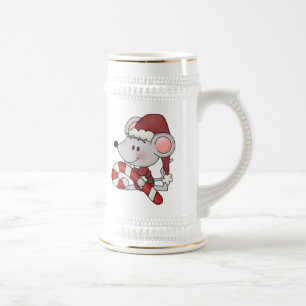 Christmas Mouse With Candy Cane Beer Stein