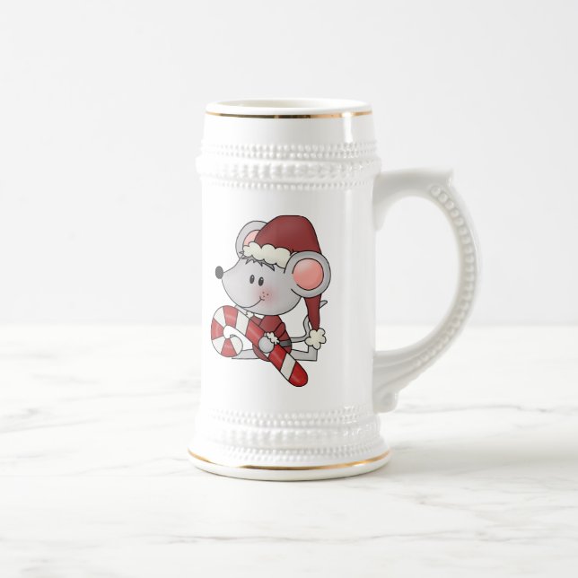 Christmas Mouse With Candy Cane Beer Stein (Right)