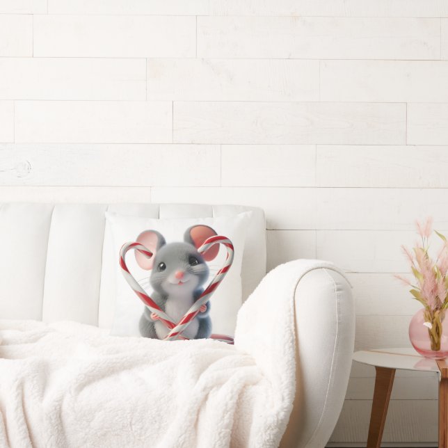 Christmas Mouse With Candy Cane Heart Cushion (Couch)