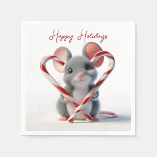 Christmas Mouse With Candy Cane Heart Napkin