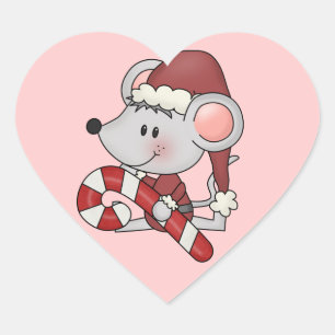 Christmas Mouse With Candy Cane Heart Sticker