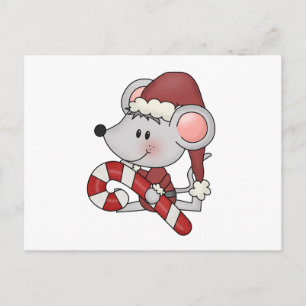 Christmas Mouse With Candy Cane Holiday Postcard