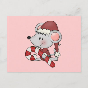 Christmas Mouse With Candy Cane Holiday Postcard