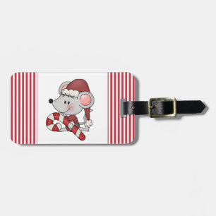 Christmas Mouse With Candy Cane Luggage Tag