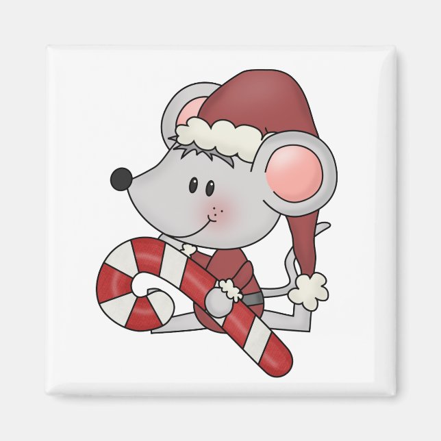 Christmas Mouse With Candy Cane Magnet (Front)