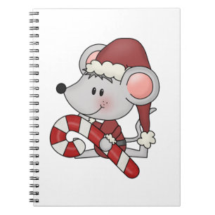 Christmas Mouse With Candy Cane Spiral Notebook