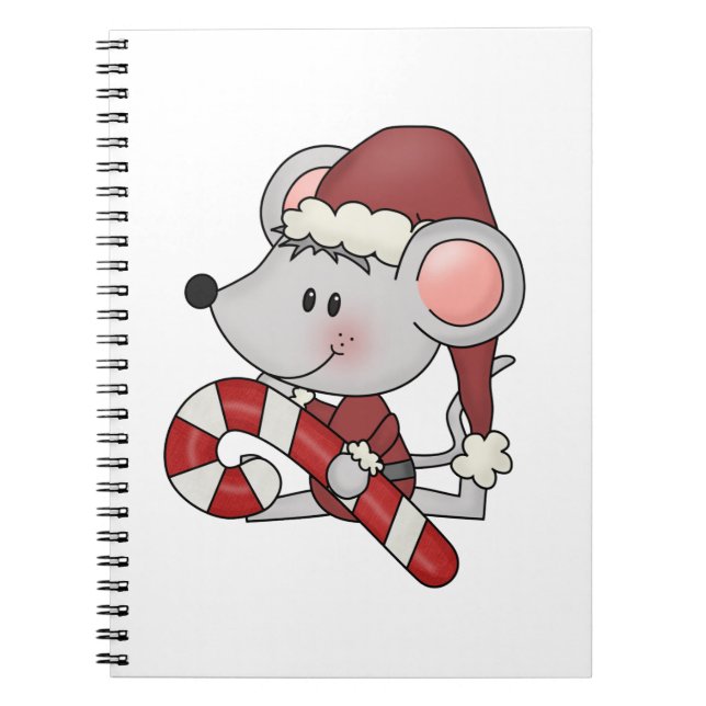 Christmas Mouse With Candy Cane Spiral Notebook (Front)