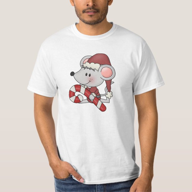 Christmas Mouse With Candy Cane T-Shirt (Front)