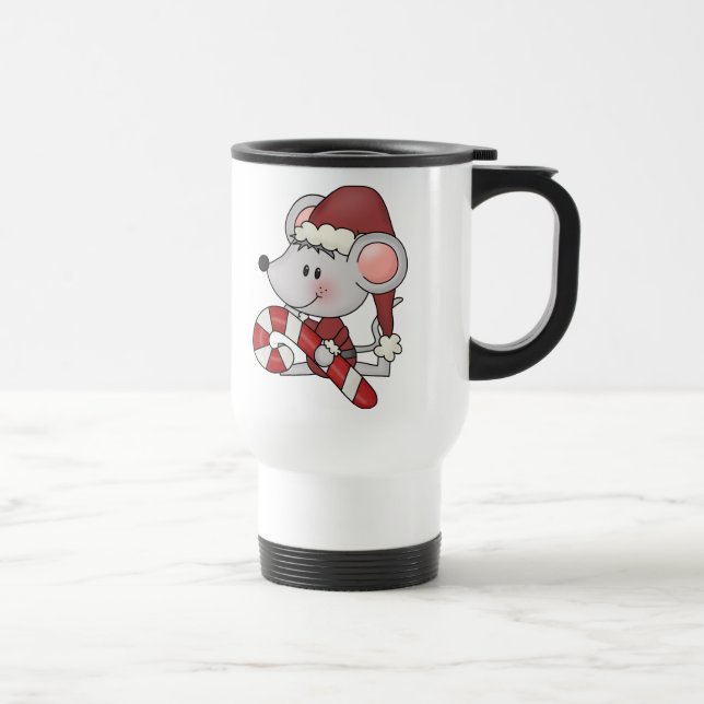 Christmas Mouse With Candy Cane Travel Mug (Right)