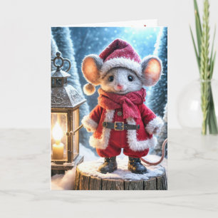 Christmas Mouse With Glowing Lantern Card