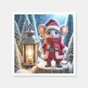 Christmas Mouse With Glowing Lantern Napkin