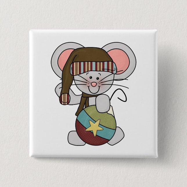Christmas Mouse With Ornament 15 Cm Square Badge (Front)