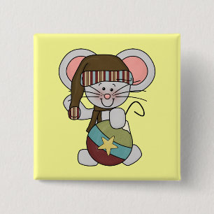Christmas Mouse With Ornament 15 Cm Square Badge