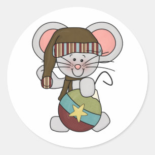 Christmas Mouse With Ornament Classic Round Sticker