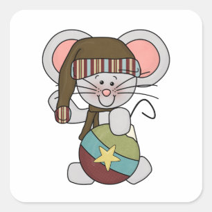 Christmas Mouse With Ornament Square Sticker