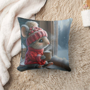 Christmas Mouse With Steaming Hot Cocoa Cushion