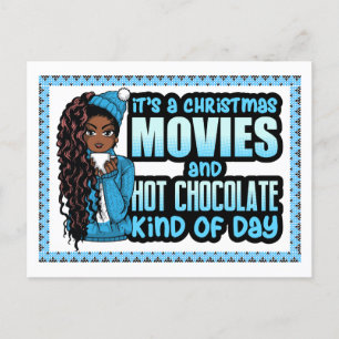 Christmas Movie Hot Chocolate Black Melanin Women Holiday Postcard
