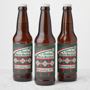 Christmas Movie Marathon Retro Marquee Festive Beer Bottle Label