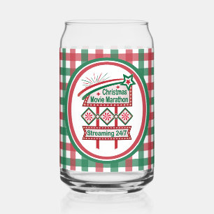 Christmas Movie Marathon Retro Marquee Festive Can Glass