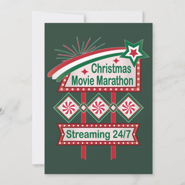 Christmas Movie Marathon Retro Marquee Festive Invitation (Front)