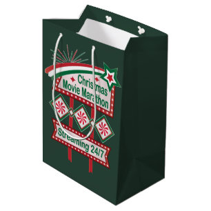 Christmas Movie Marathon Retro Marquee Festive Medium Gift Bag