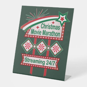 Christmas Movie Marathon Retro Marquee Festive Pedestal Sign
