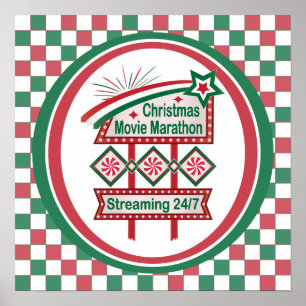 Christmas Movie Marathon Retro Marquee Festive Poster