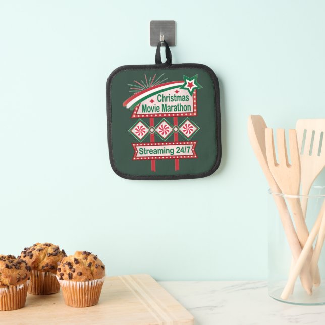 Christmas Movie Marathon Retro Marquee Festive Pot Holder (Insitu(Hanging))
