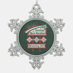 Christmas Movie Marathon Retro Marquee Festive Snowflake Pewter Christmas Ornament