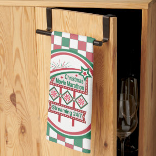 Christmas Movie Marathon Retro Marquee Festive Tea Towel