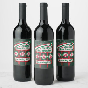 Christmas Movie Marathon Retro Marquee Festive Wine Label