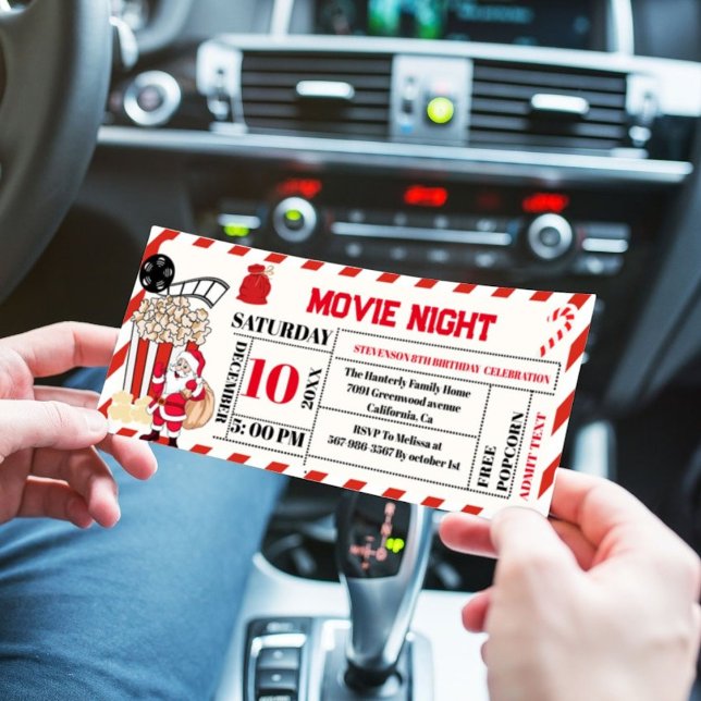 Christmas Movie Night Birthday Party ticket  Invi Invitation (Creator Uploaded)