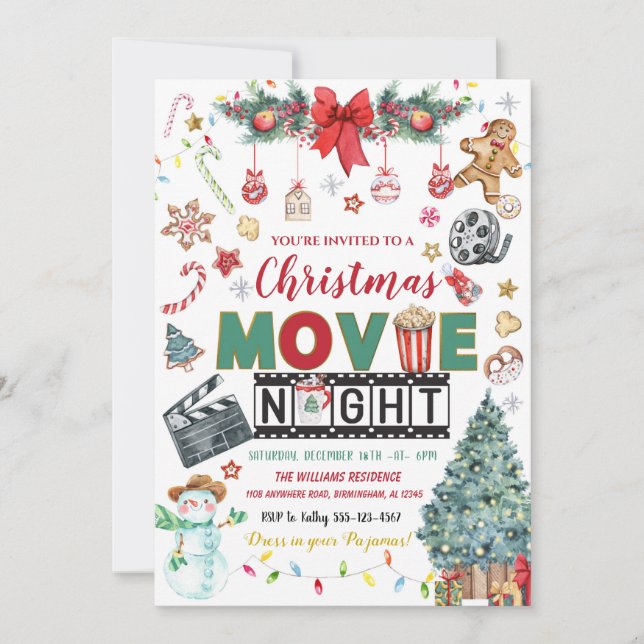 Christmas Movie Night Holiday Party Invitation (Front)
