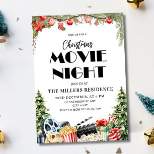 Christmas Movie Night Party Holiday Family Movie Invitation
