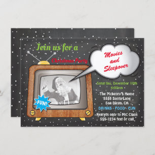 Christmas Movie Night Retro TV Party Invitation
