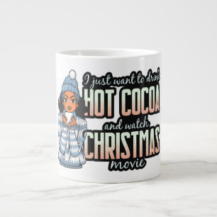 Christmas Movies & Hot Chocolate Black Sista  Large Coffee Mug