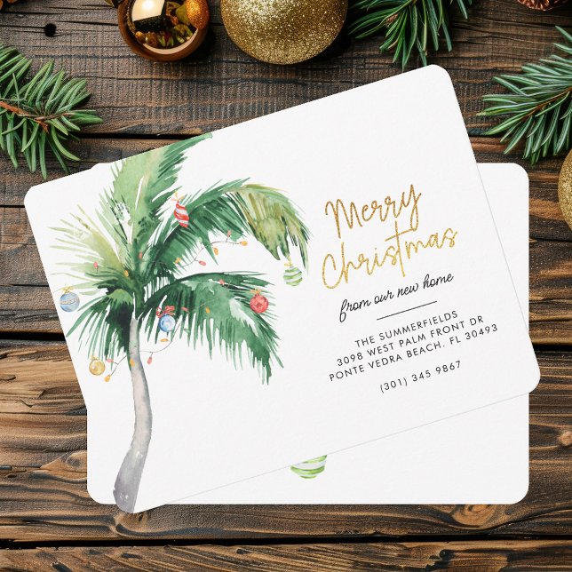 Christmas Moving Address Palm Tree Announcement (Merry Christmas Coastal Palm Tree Holidays Moving Announcement)