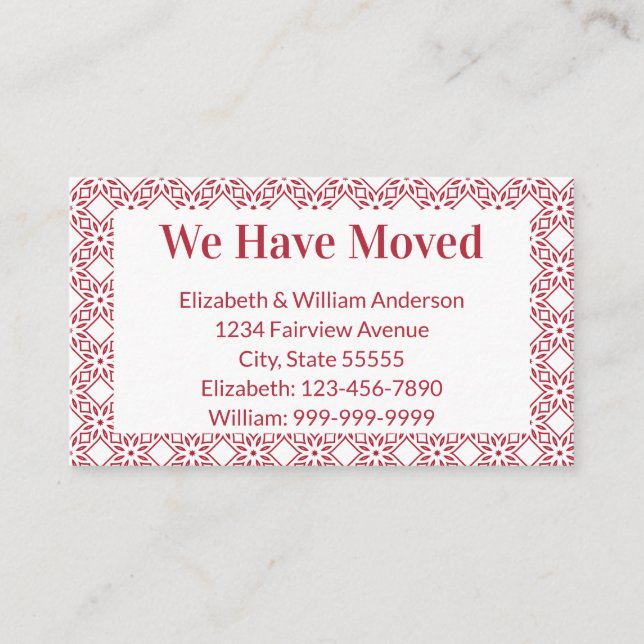 Christmas Moving Announcement Red & White Pattern (Front)