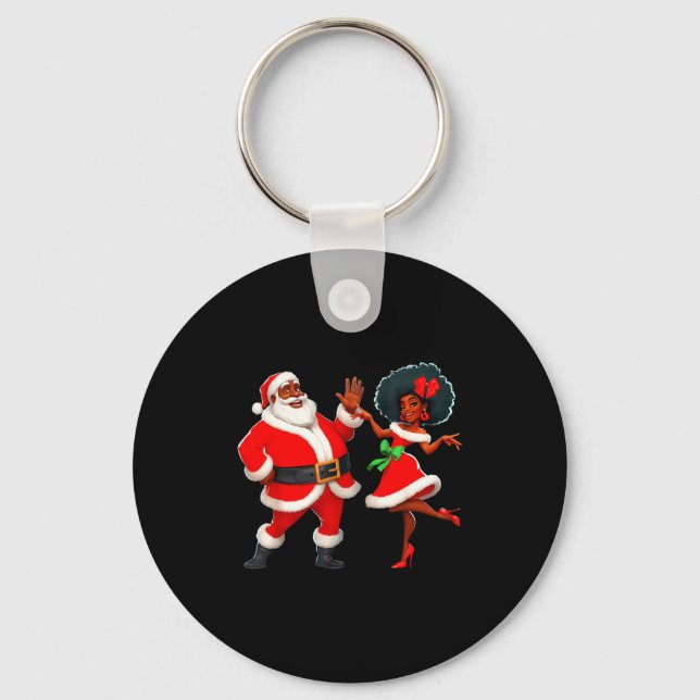 Christmas Mr Santa Mrs Claus Dancing African Ameri Key Ring (Front)