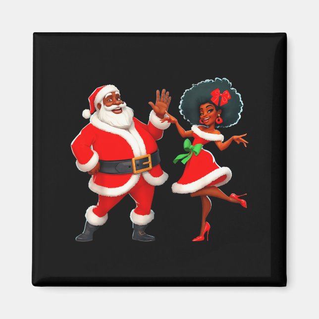 Christmas Mr Santa Mrs Claus Dancing African Ameri Magnet (Front)