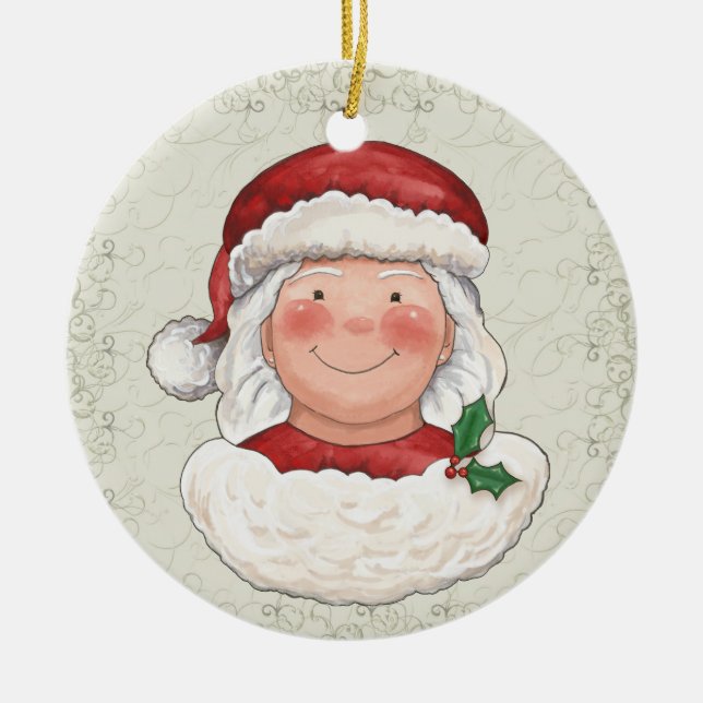 Christmas Mrs. Santa Claus - SRF Ceramic Tree Decoration (Front)