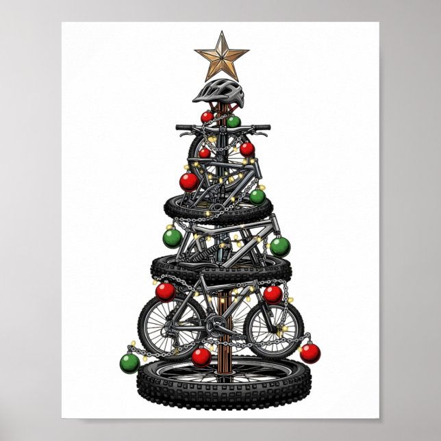 Christmas Mtb Mountain Biking Tree Xmas Funny Men  Poster (Front)