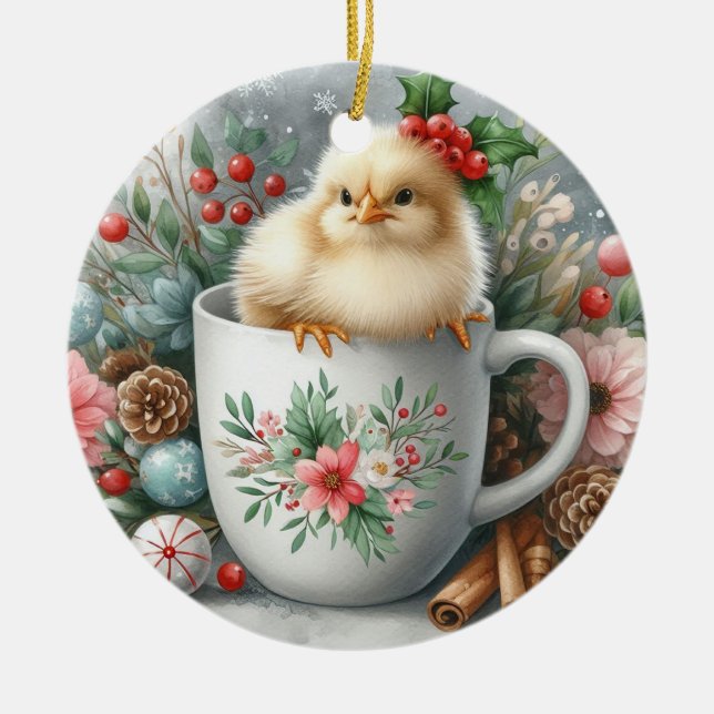 Christmas Mug Chicken Ceramic Tree Decoration (Front)