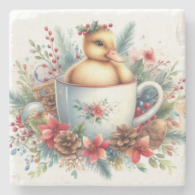 Christmas Mug Duck Stone Coaster (Front)